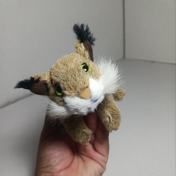 Folkmanis Brown Mini Bob Cat Finger Puppet Tan with Green Eyes 5" - Picture 9 of 10